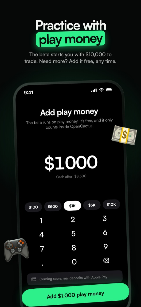 Practice with play money: $10,000 to start, and add more free